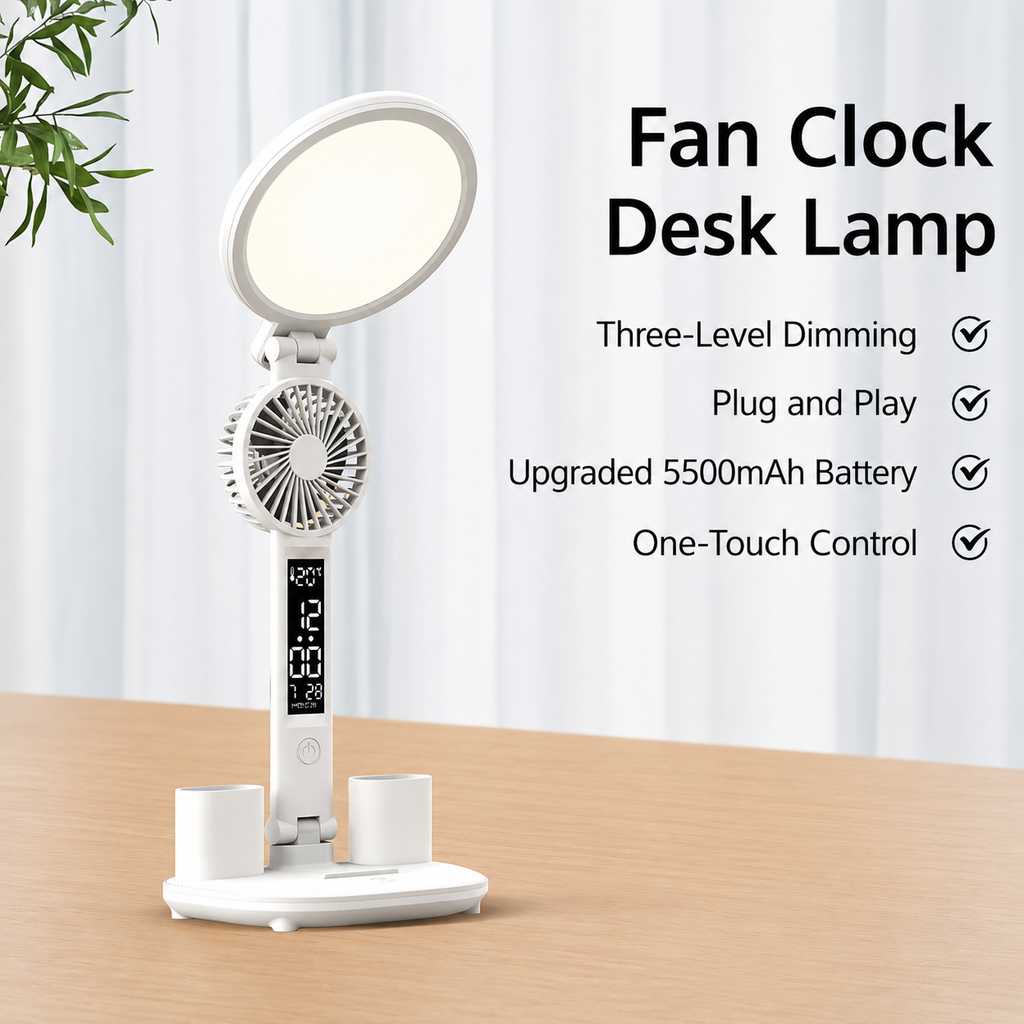 LED Clock Desk Lamp With Fan