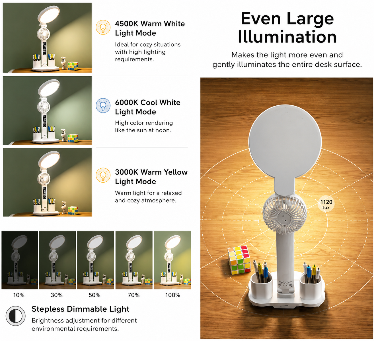 LED Clock Desk Lamp With Fan